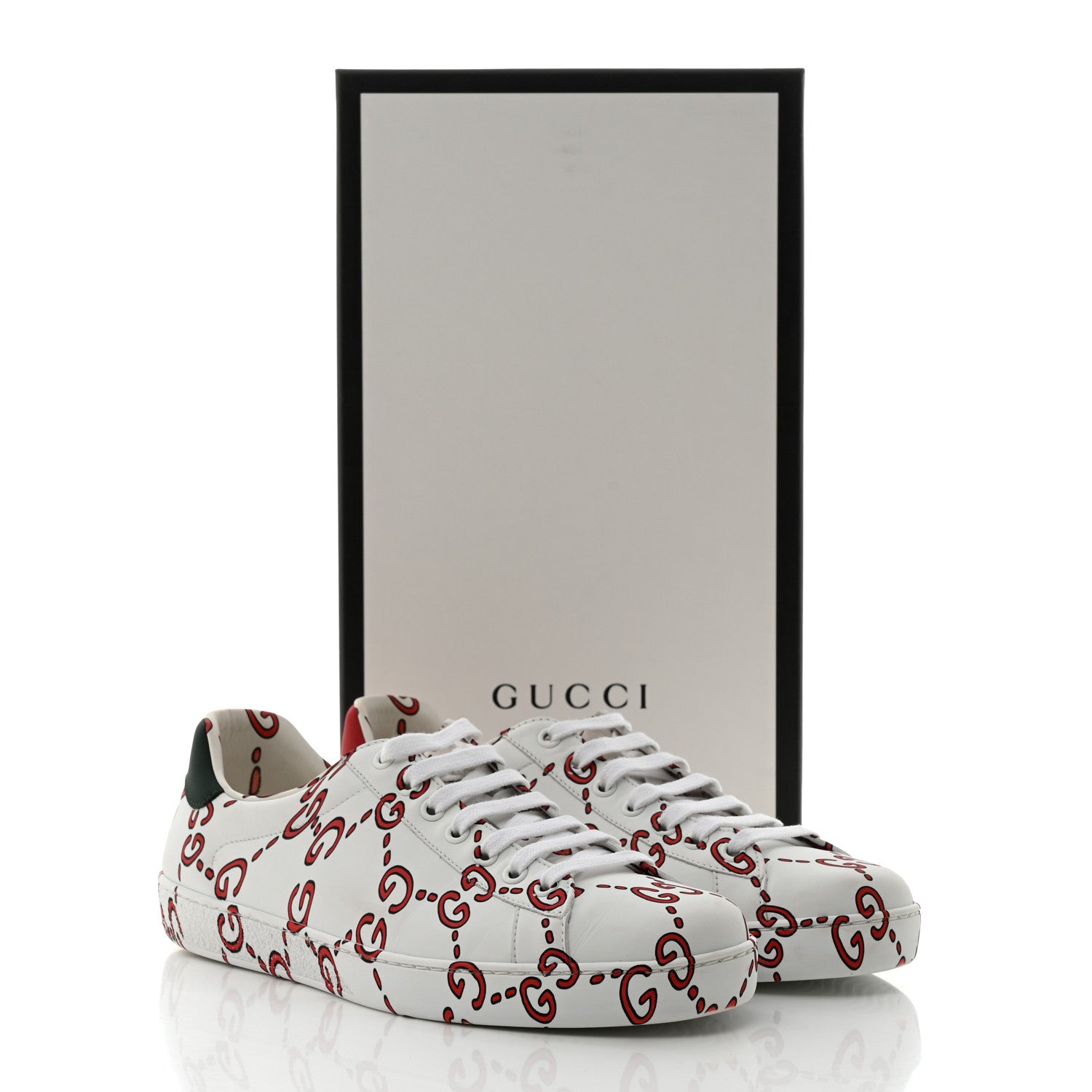 Gucci Calfskin GucciGhost Print Mens Ace Sneakers 7.5 White Hibiscus Red 9 of 9