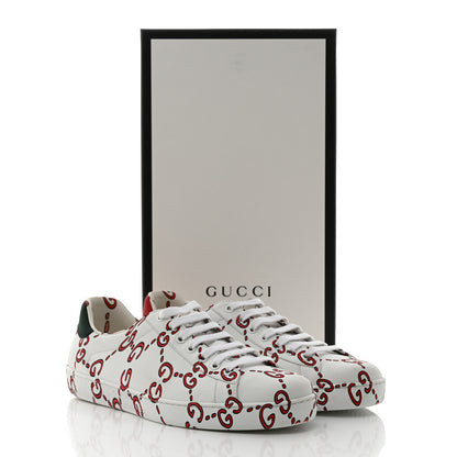 Gucci Calfskin GucciGhost Print Mens Ace Sneakers 7.5 White Hibiscus Red 9 of 9
