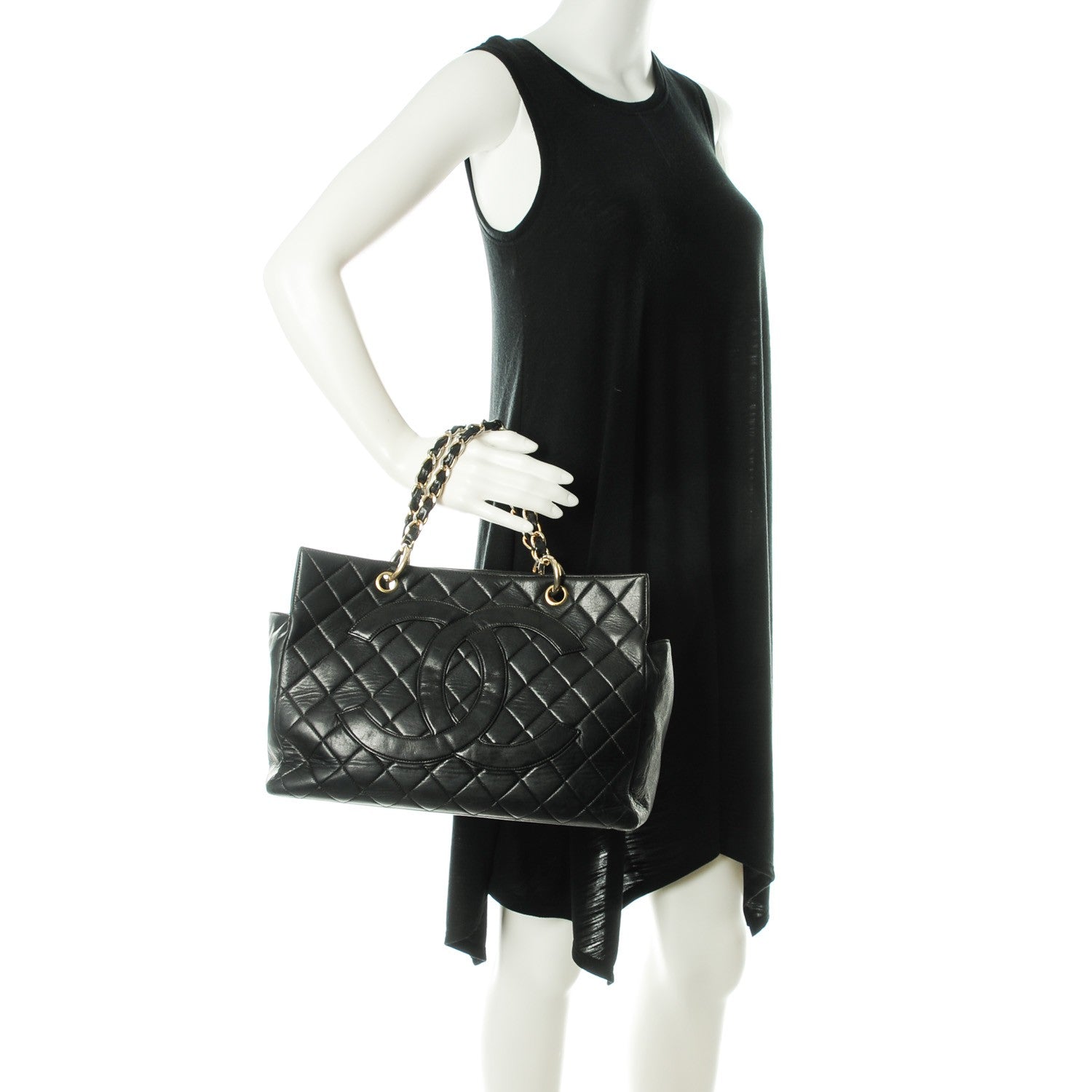 Chanel Lambskin Quilted Grand Shopping Tote GST Black 2 of 8
