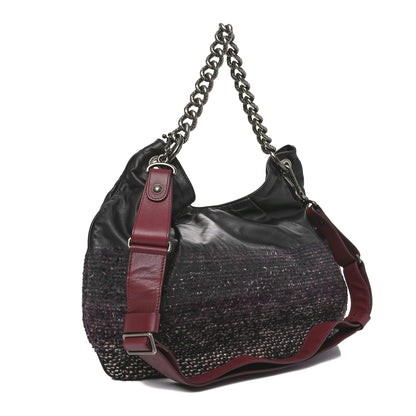 Chanel Calfskin Tweed Coco Pleats Hobo Black Burgundy 3 of 10