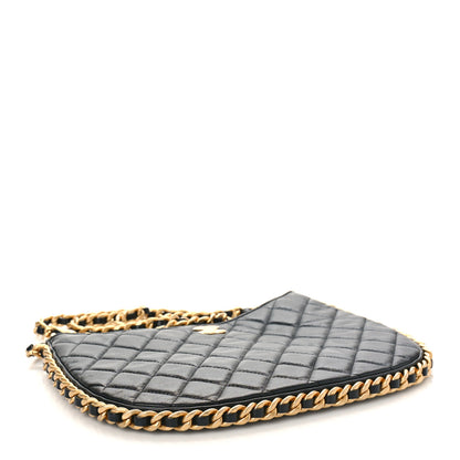 Chanel Shiny Crumpled Lambskin Quilted Large Trendy Chain Around Hobo Black 4 of 9