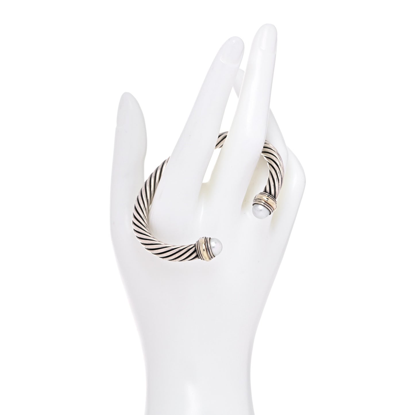 Sterling Silver 14K Yellow Gold Pearl 7mm Cable Classics Bracelet
