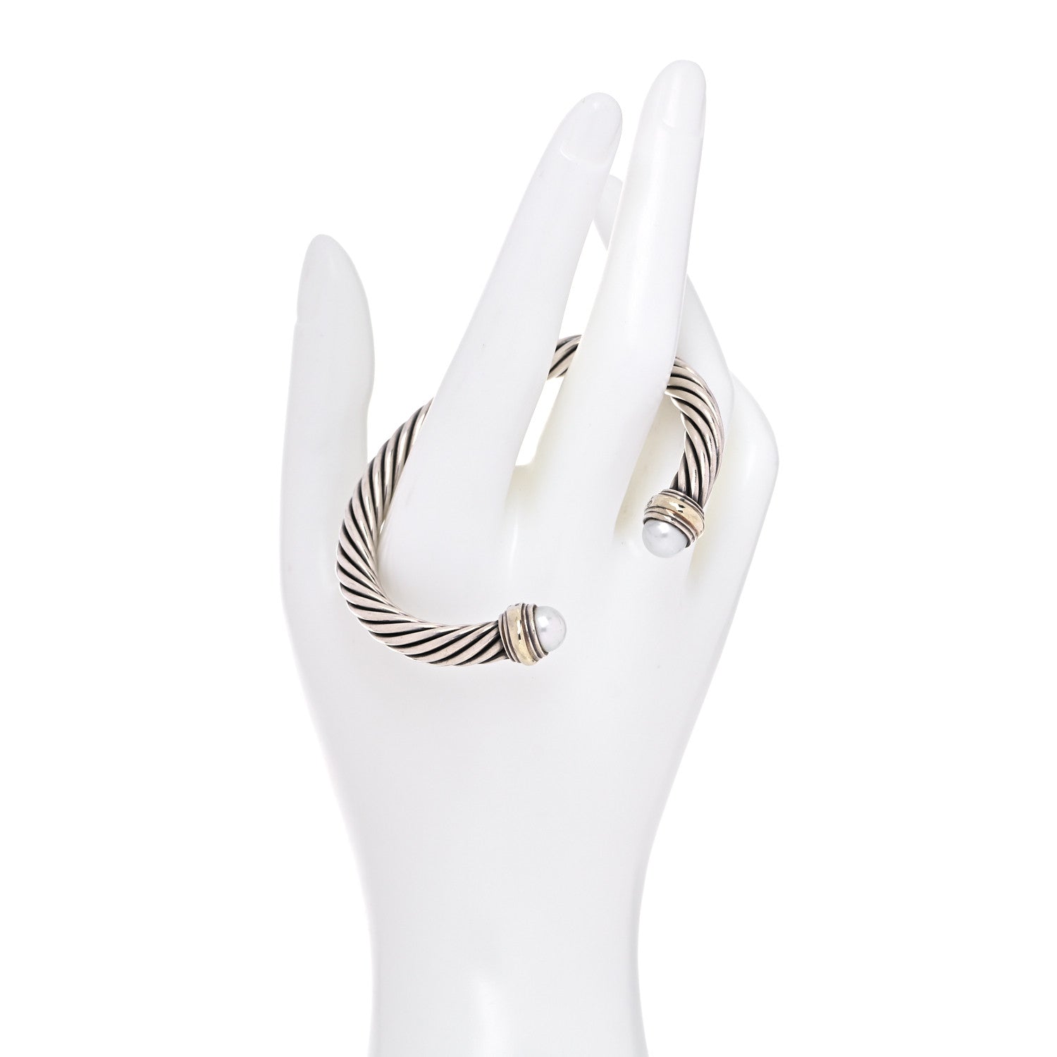 David Yurman Sterling Silver 14K Yellow Gold Pearl 7mm Cable Classics Bracelet 2 of 5