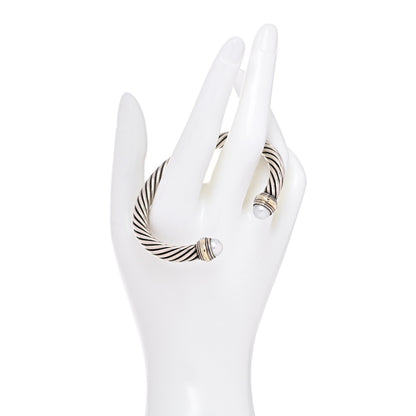 David Yurman Sterling Silver 14K Yellow Gold Pearl 7mm Cable Classics Bracelet 2 of 5