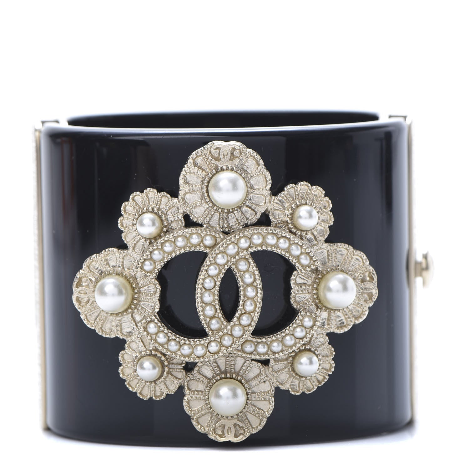 Chanel Resin Gripoix Pearl CC Cuff Black 1 of 5