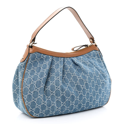 Gucci Denim Monogram Medium Sukey Hobo Blue 3 of 12