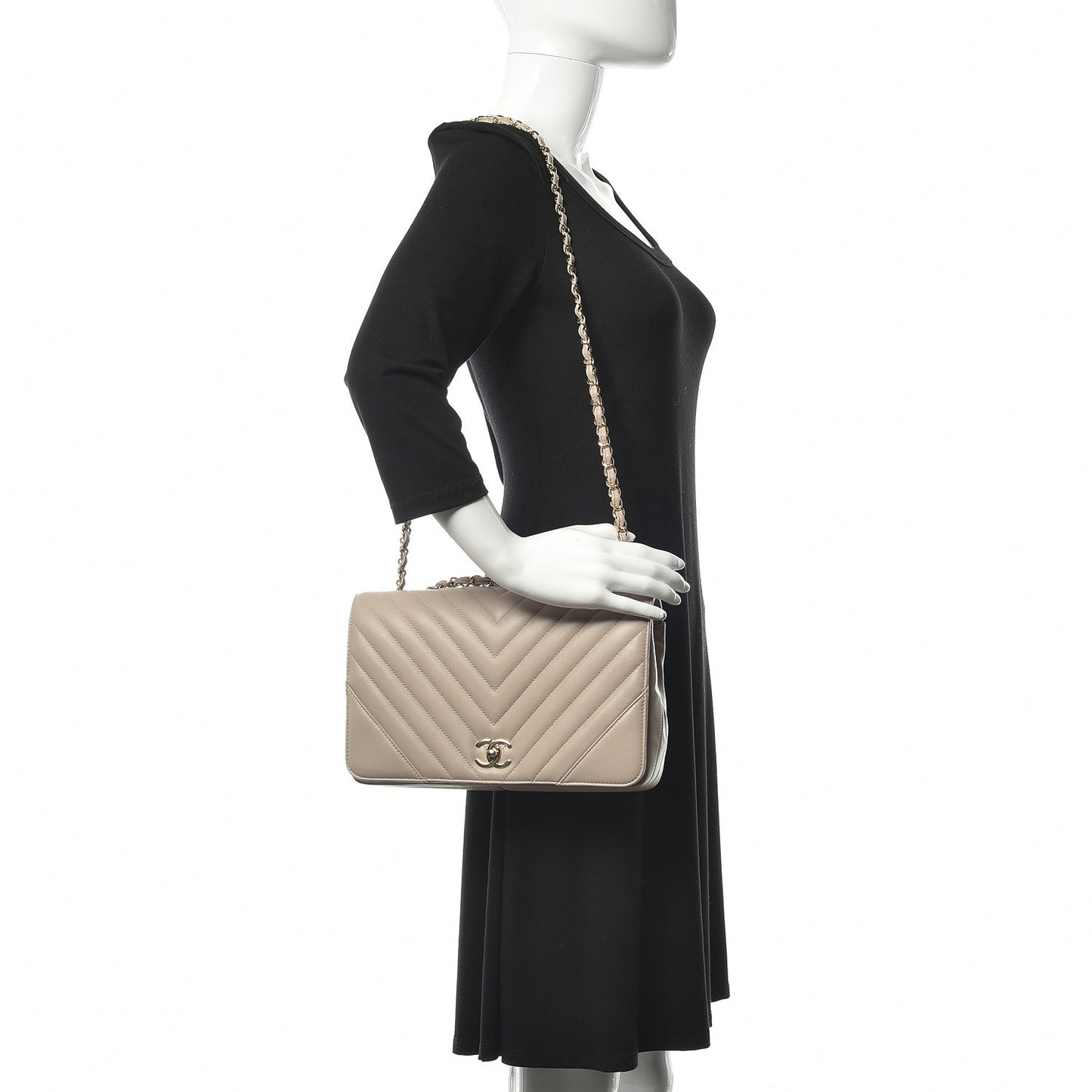 Calfskin Chevron Quilted Medium Statement Flap Grey