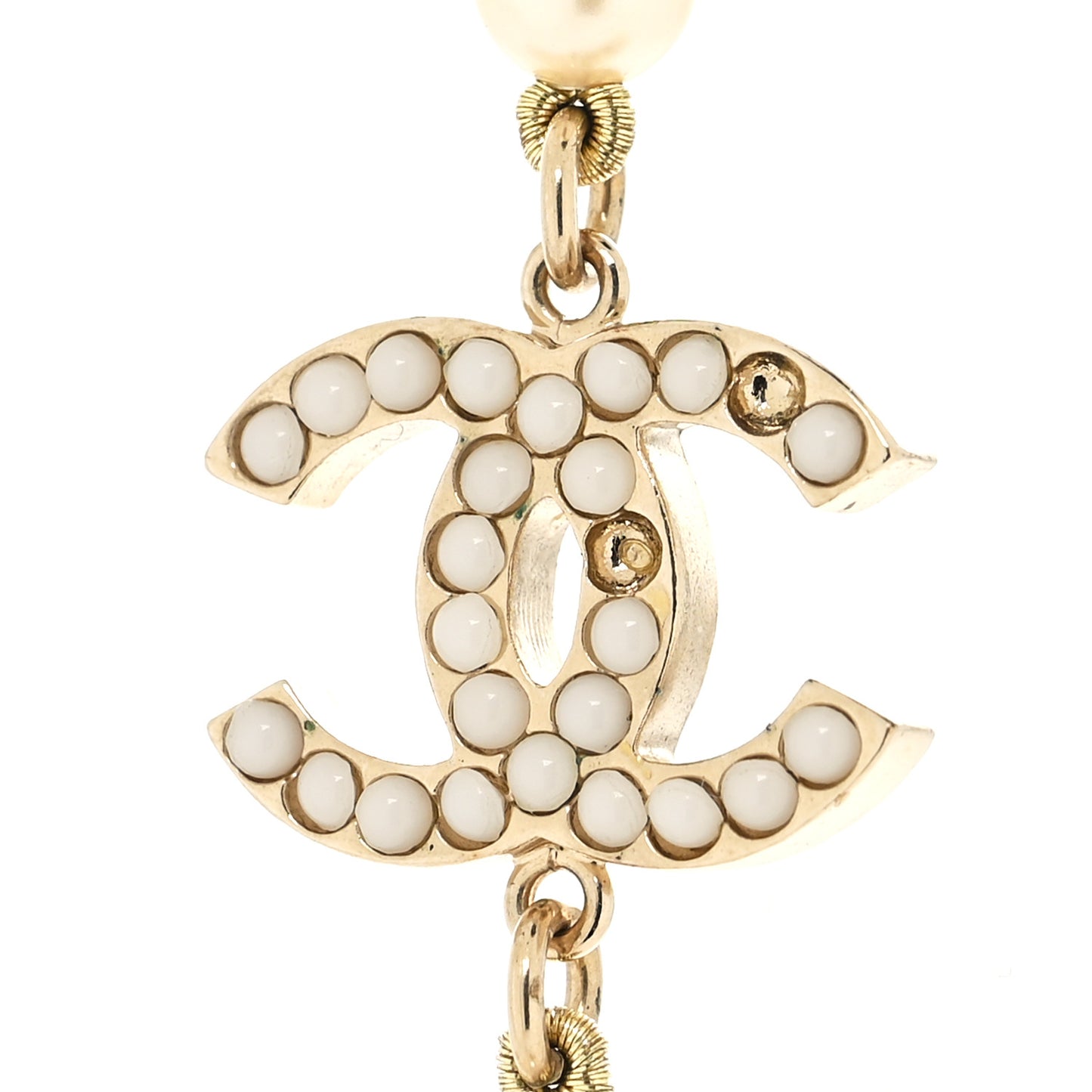 Crystal Pearl CC Long Necklace Silver