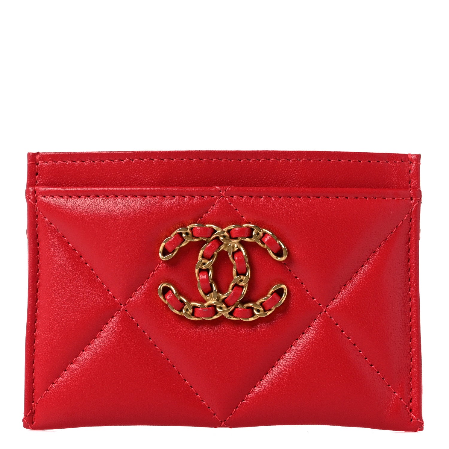 Chanel Lambskin Quilted Chanel 19 Card Holder Red 1 of 11