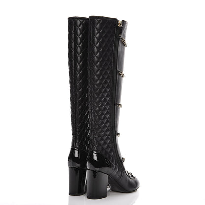 Chanel Lambskin Patent Calfskin Chained High Boots 37 Black 4 of 10