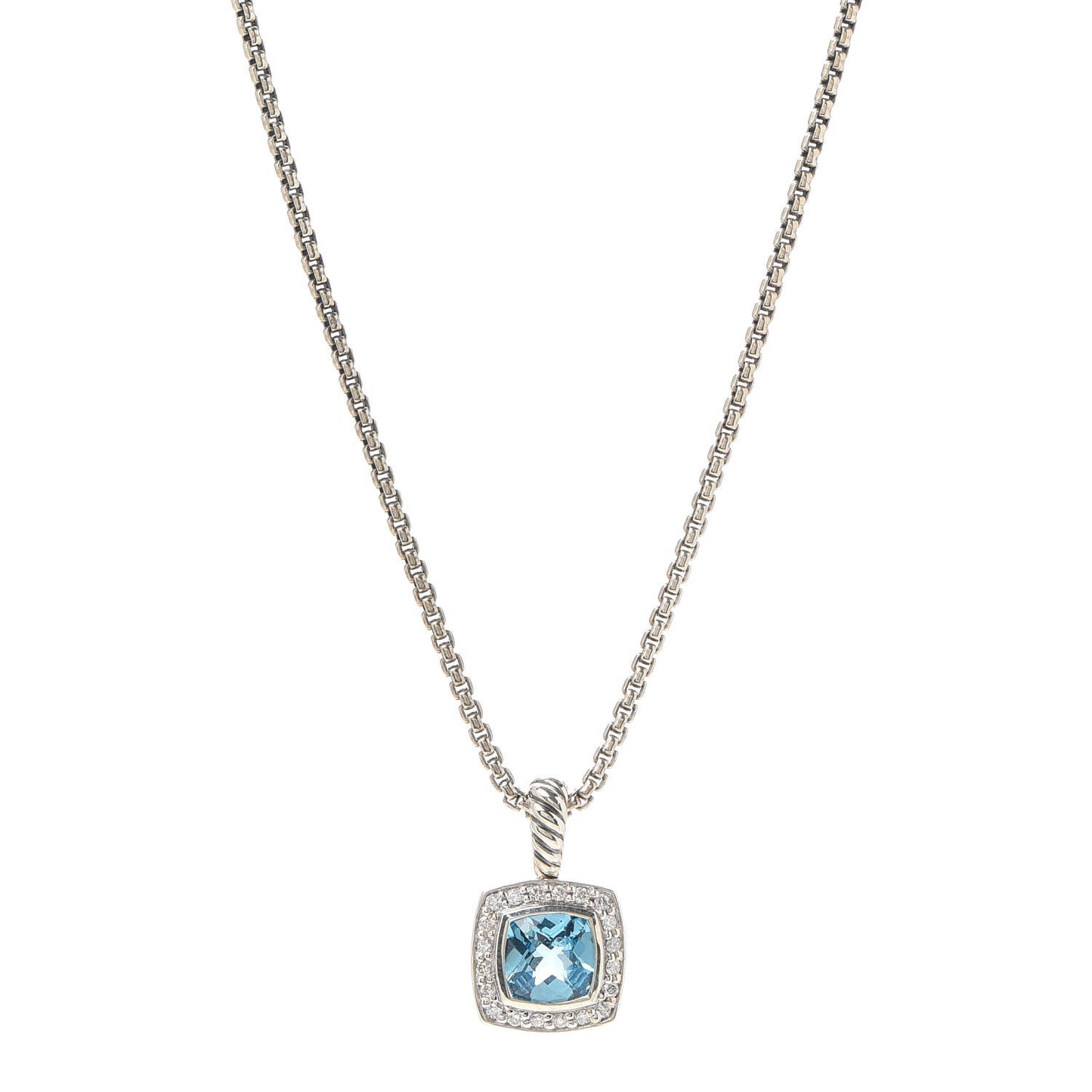 Sterling Silver Diamond Blue Topaz 7mm Petite Albion Pendant Necklace