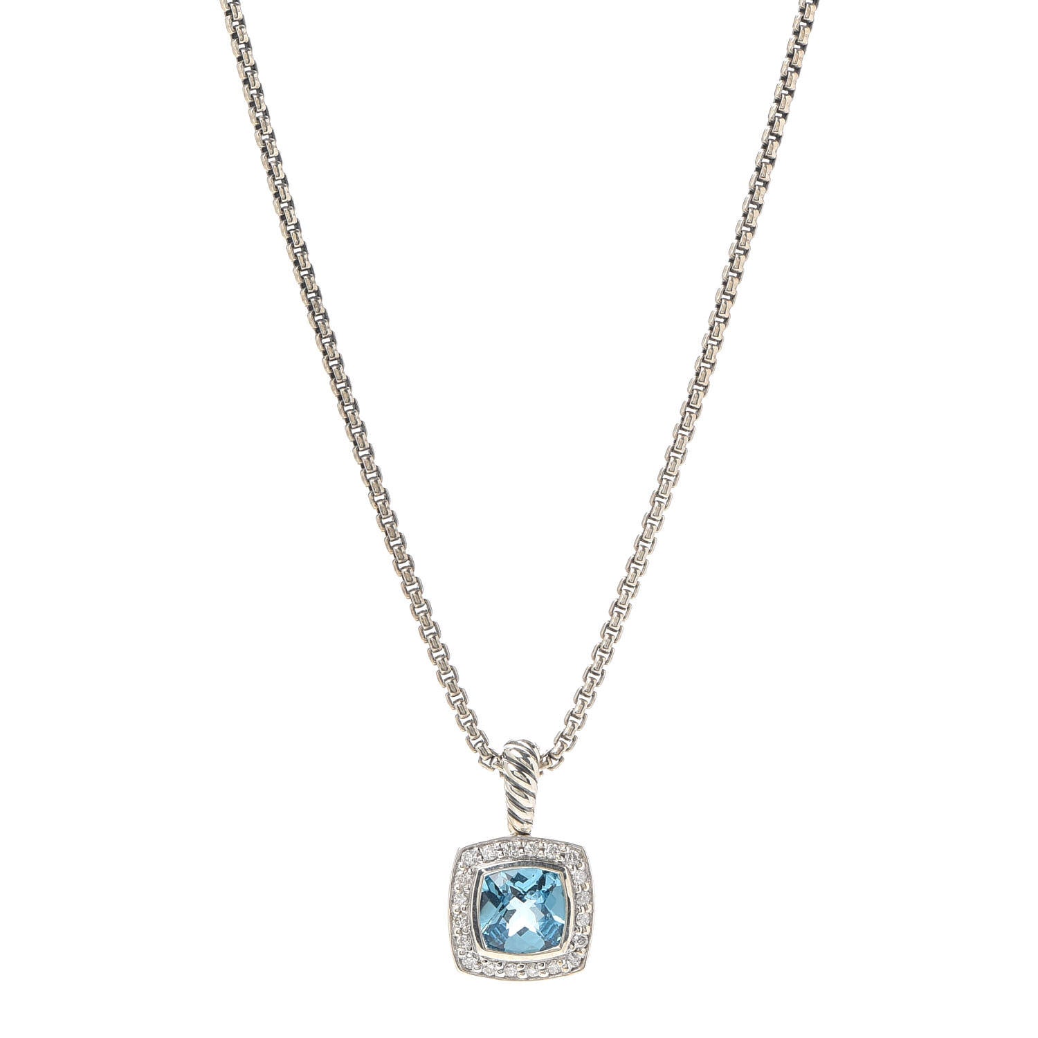 David Yurman Sterling Silver Diamond Blue Topaz 7mm Petite Albion Pendant Necklace 1 of 6