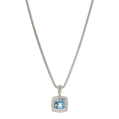 David Yurman Sterling Silver Diamond Blue Topaz 7mm Petite Albion Pendant Necklace 1 of 6