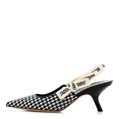 Christian Dior Wool Ribbon Houndstooth J'Adior Slingback 65mm Pumps 40 Black White 1 of 14