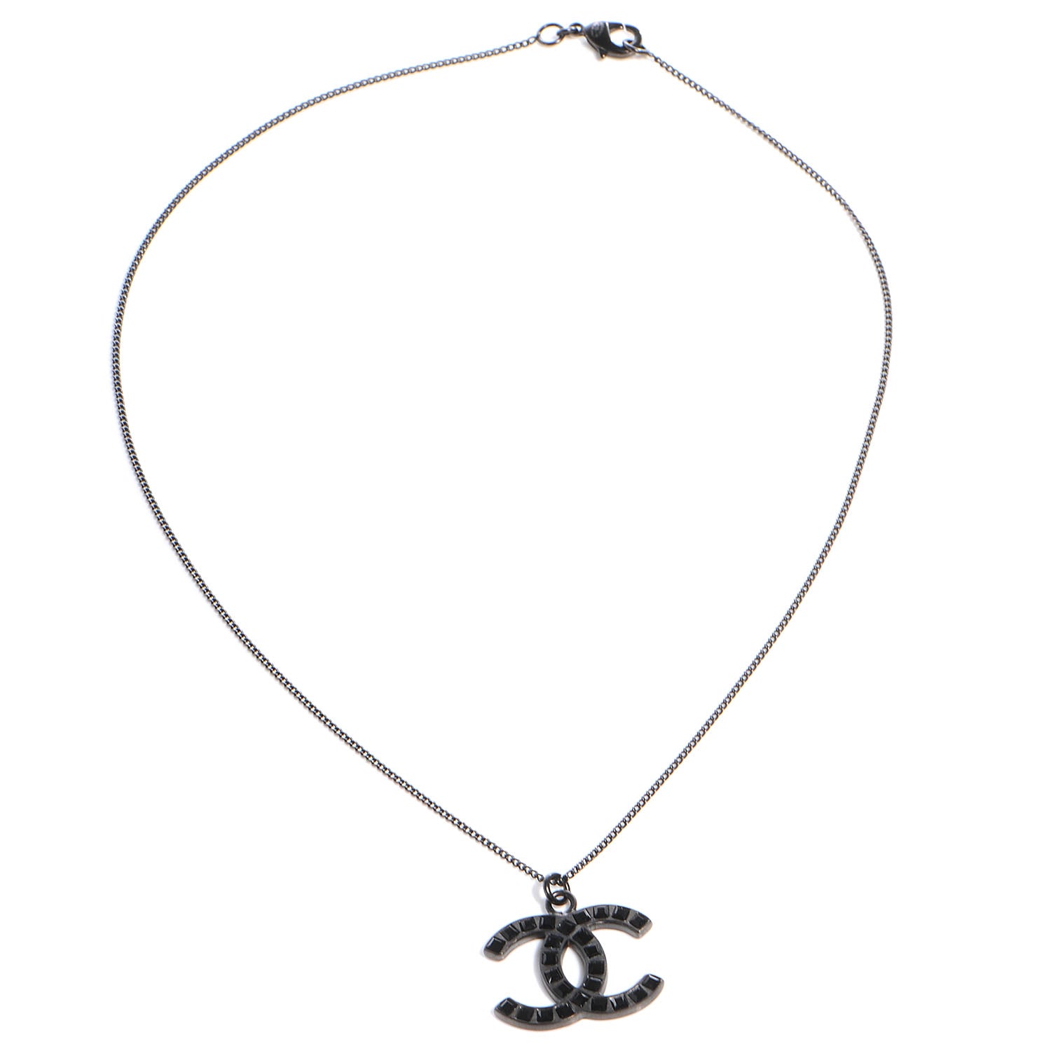Chanel Crystal Studded CC Necklace Dark Silver Black 4 of 4