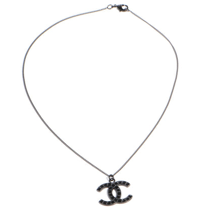 Chanel Crystal Studded CC Necklace Dark Silver Black 4 of 4