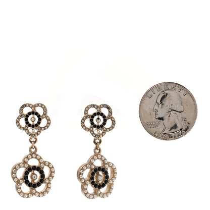 Chanel Enamel Pearl Flower Drop Earrings Black Gold 2 of 5