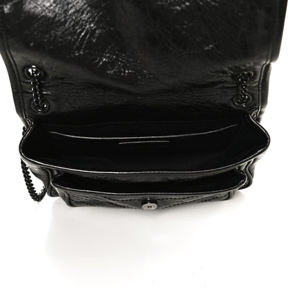 Saint Laurent Crinkled Calfskin Matelasse Monogram Baby Niki Chain Satchel Black 5 of 16