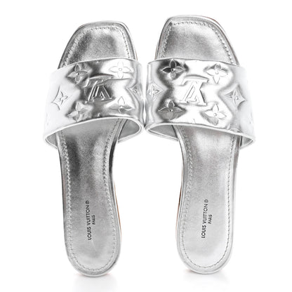 Louis Vuitton Metallic Lambskin Embossed Monogram Revival Flat Mules 38 Silver 2 of 12