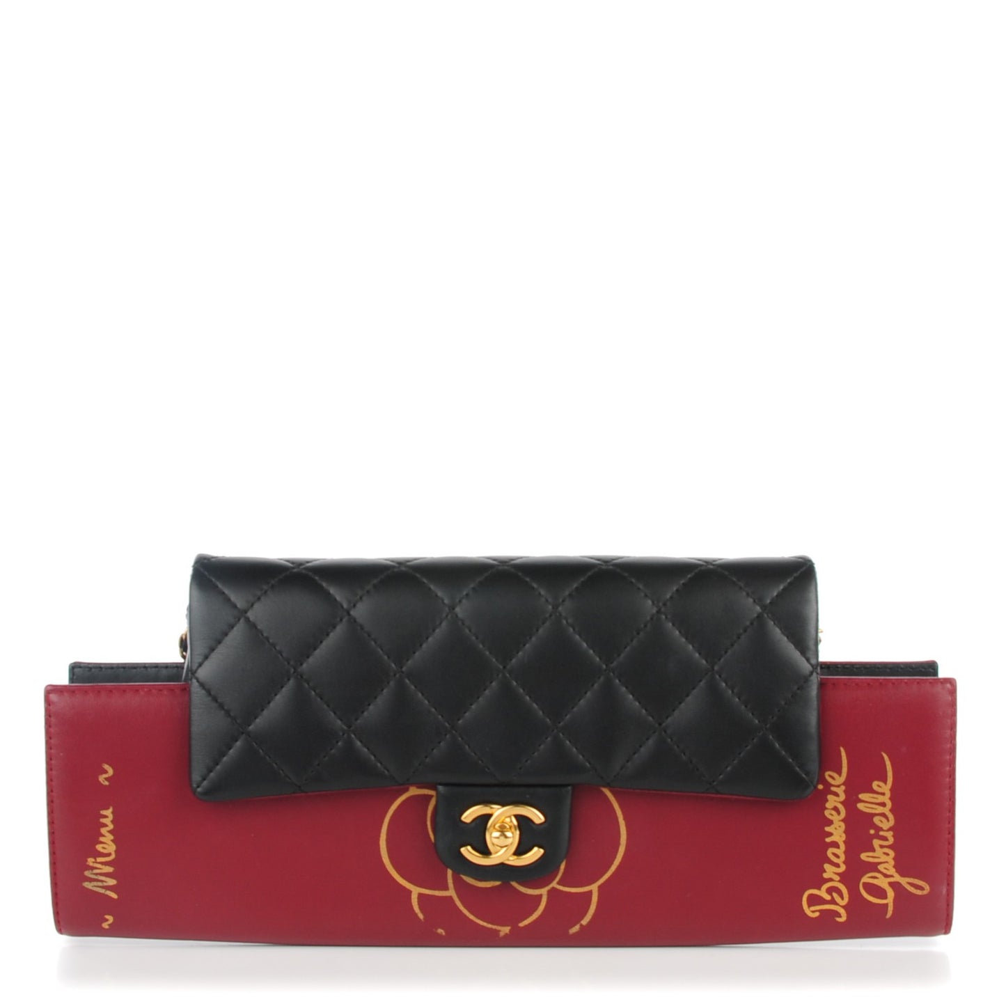 Calfskin Quilted Brasserie Gabrielle Menu CC Clutch Dark Red