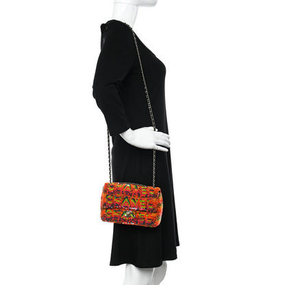 Chanel Sequin Logo Single Flap Orange Turquoise Pink 2 of 10
