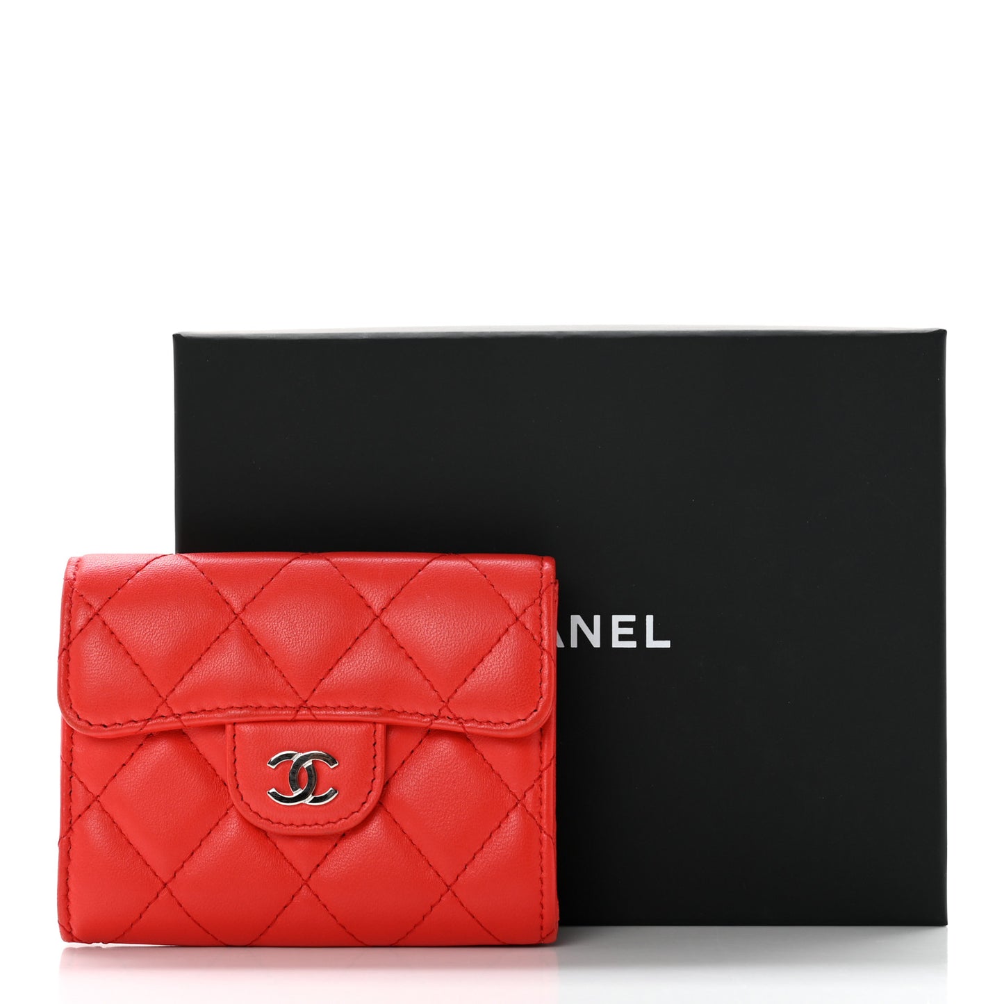 Lambskin Quilted Flap Card Holder Wallet Red
