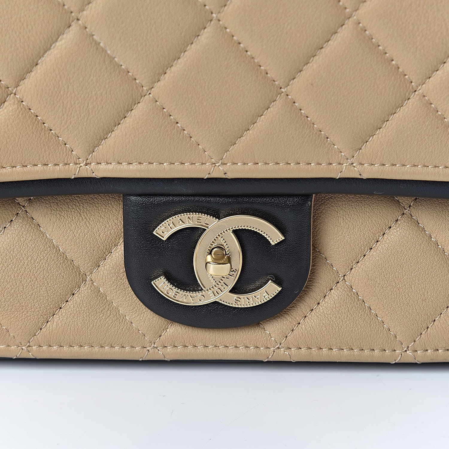 Chanel Calfskin Quilted Medium Graphic Flap Beige Black 10 of 17