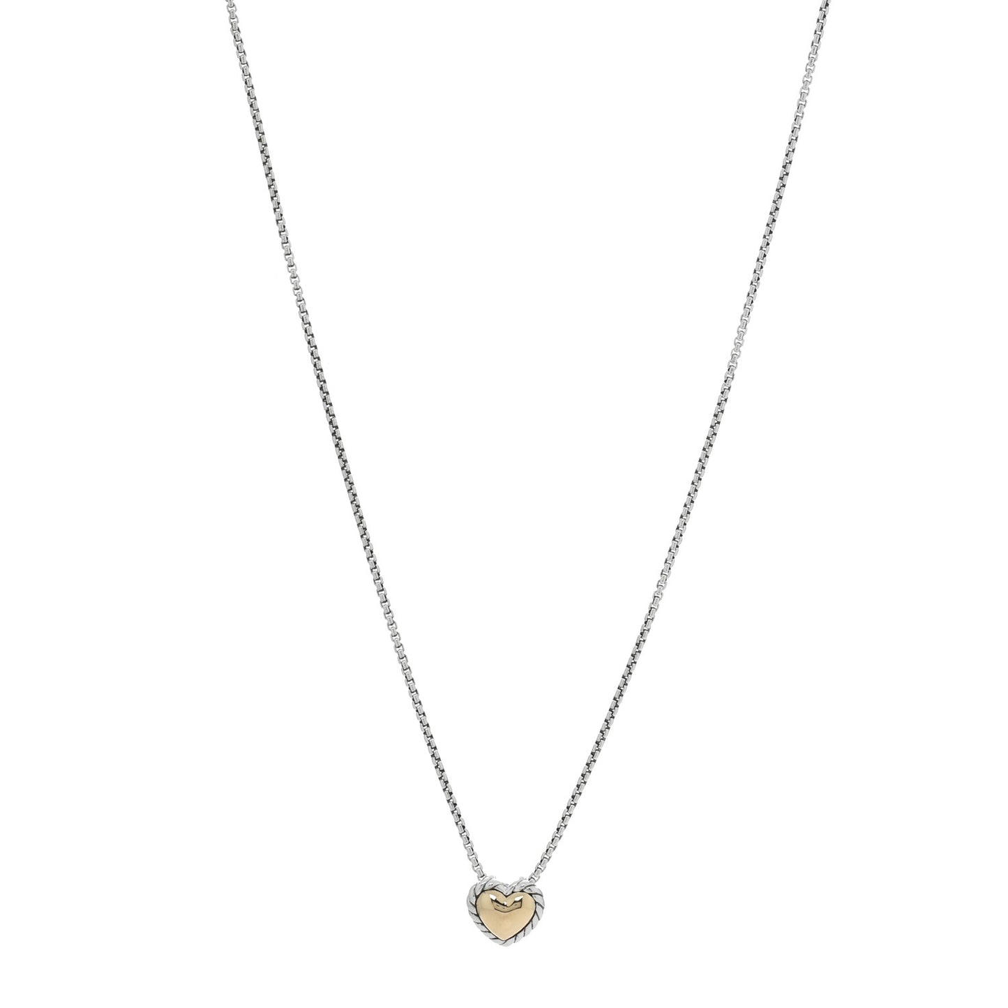 Sterling Silver 18K Yellow Gold Cable Cookie Heart Pendant Necklace