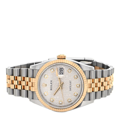 Rolex Stainless Steel 18K Yellow Gold Diamond 36mm Oyster Perpetual Datejust Watch Silver Jubilee 126233 2 of 5
