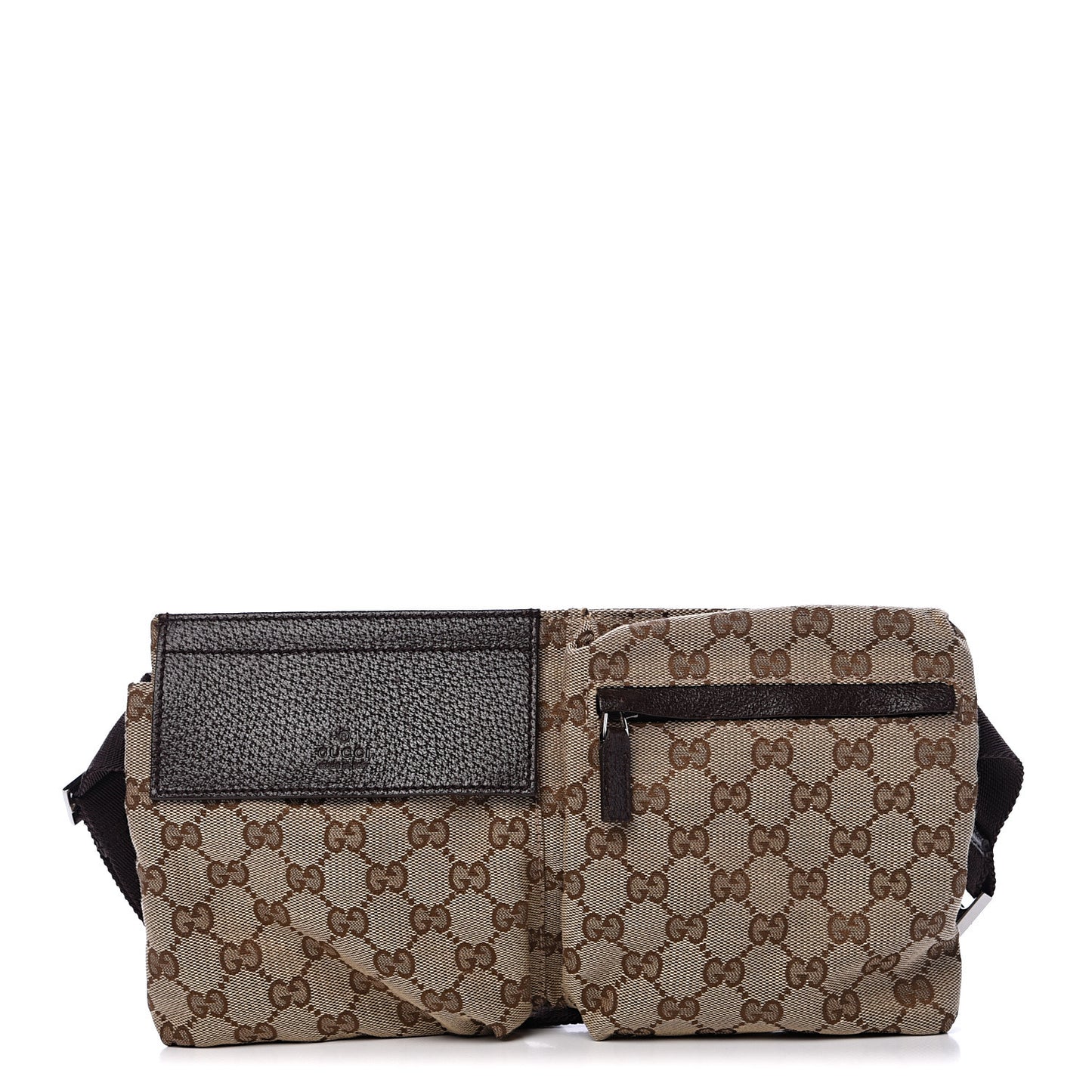 GG Monogram Double Pocket Belt Bag Dark Brown