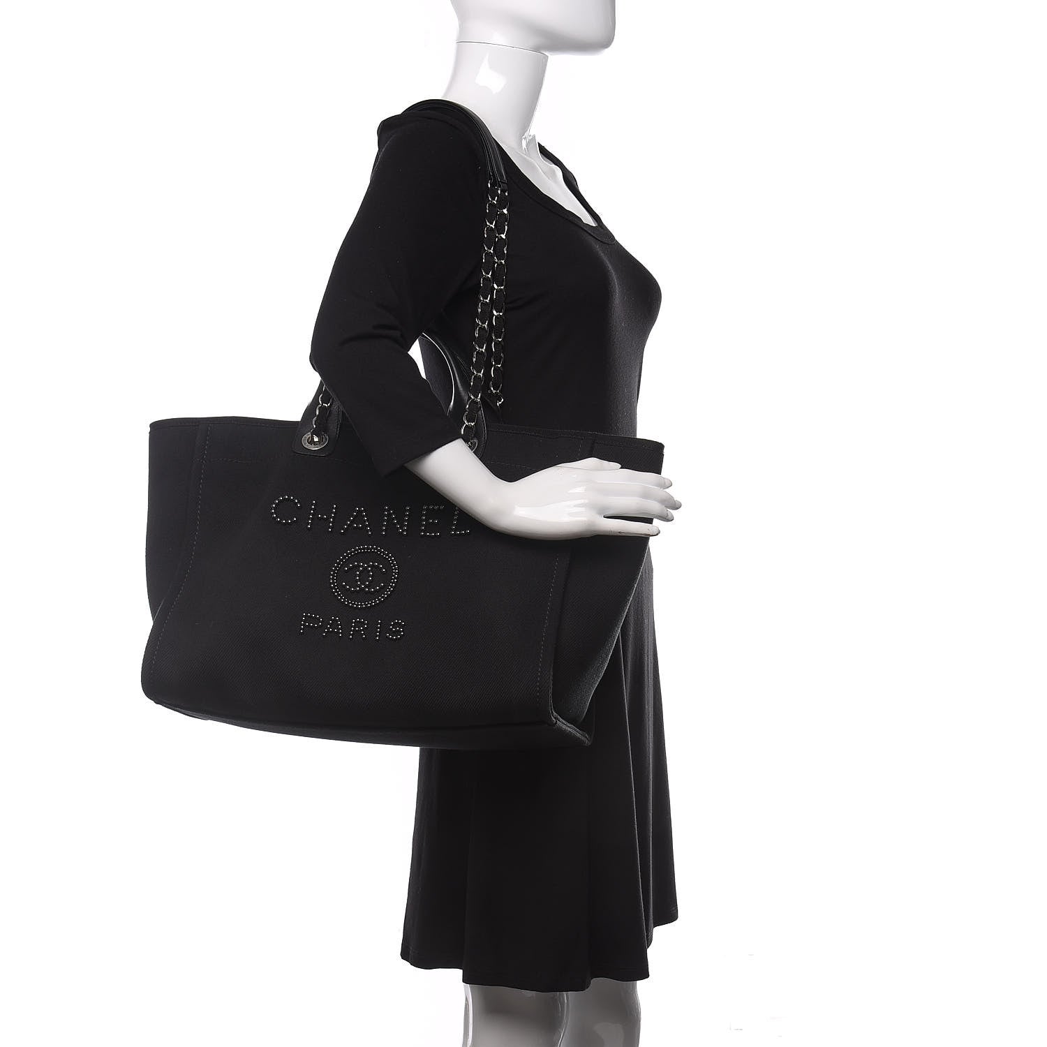 Chanel Canvas Pearl Medium Deauville Tote Black 2 of 10