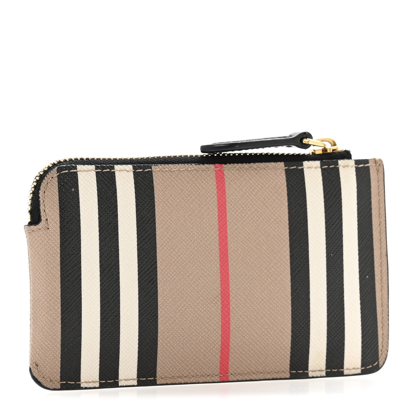 E-Canvas Calfskin Icon Stripe Zip Coin Case Archive Beige