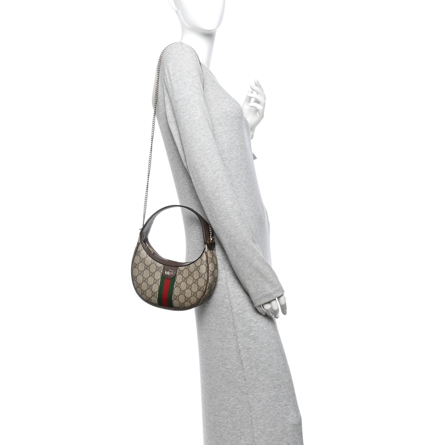 GG Supreme Monogram Textured Dollar Calfskin Web Small Ophidia Shoulder Bag Beige Ebony New Acero