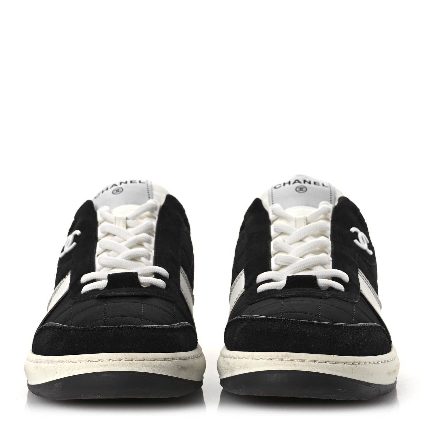 Suede Fabric Calfskin Womens CC Sneakers 41 Black White