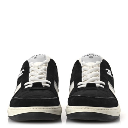 Chanel Suede Fabric Calfskin Womens CC Sneakers 41 Black White 3 of 13