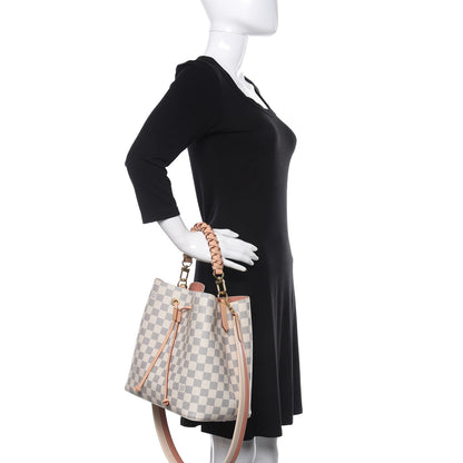 Louis Vuitton Damier Azur Braided Neonoe MM Peach Cream 3 of 10