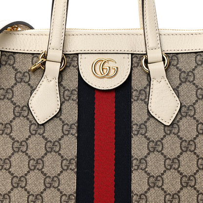 Gucci GG Supreme Monogram Textured Dollar Calfskin Web Small Ophidia Tote Bag Beige Ebony Mystic White 8 of 10