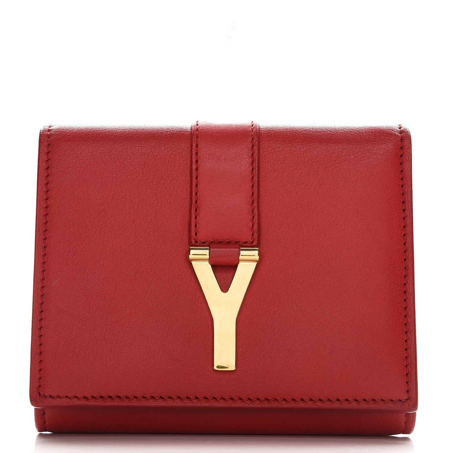 Calfskin Classic Y Tri Fold Wallet Lipstick Red