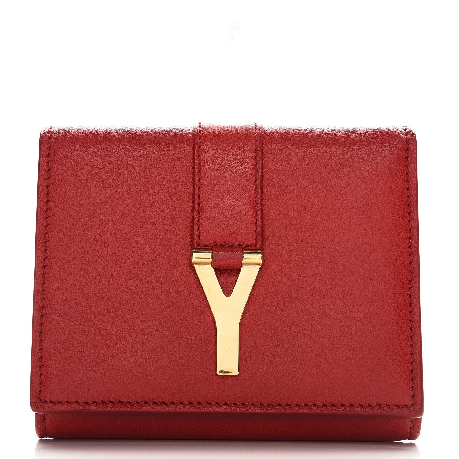 Saint Laurent Calfskin Classic Y Tri Fold Wallet Lipstick Red 1 of 6