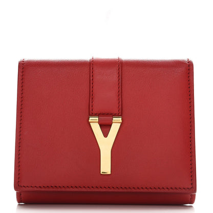 Saint Laurent Calfskin Classic Y Tri Fold Wallet Lipstick Red 1 of 6