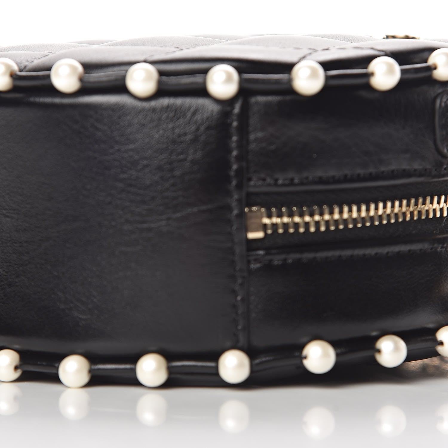 Chanel Calfskin Quilted Pearl Round Clutch With Chain Black 10 of 11