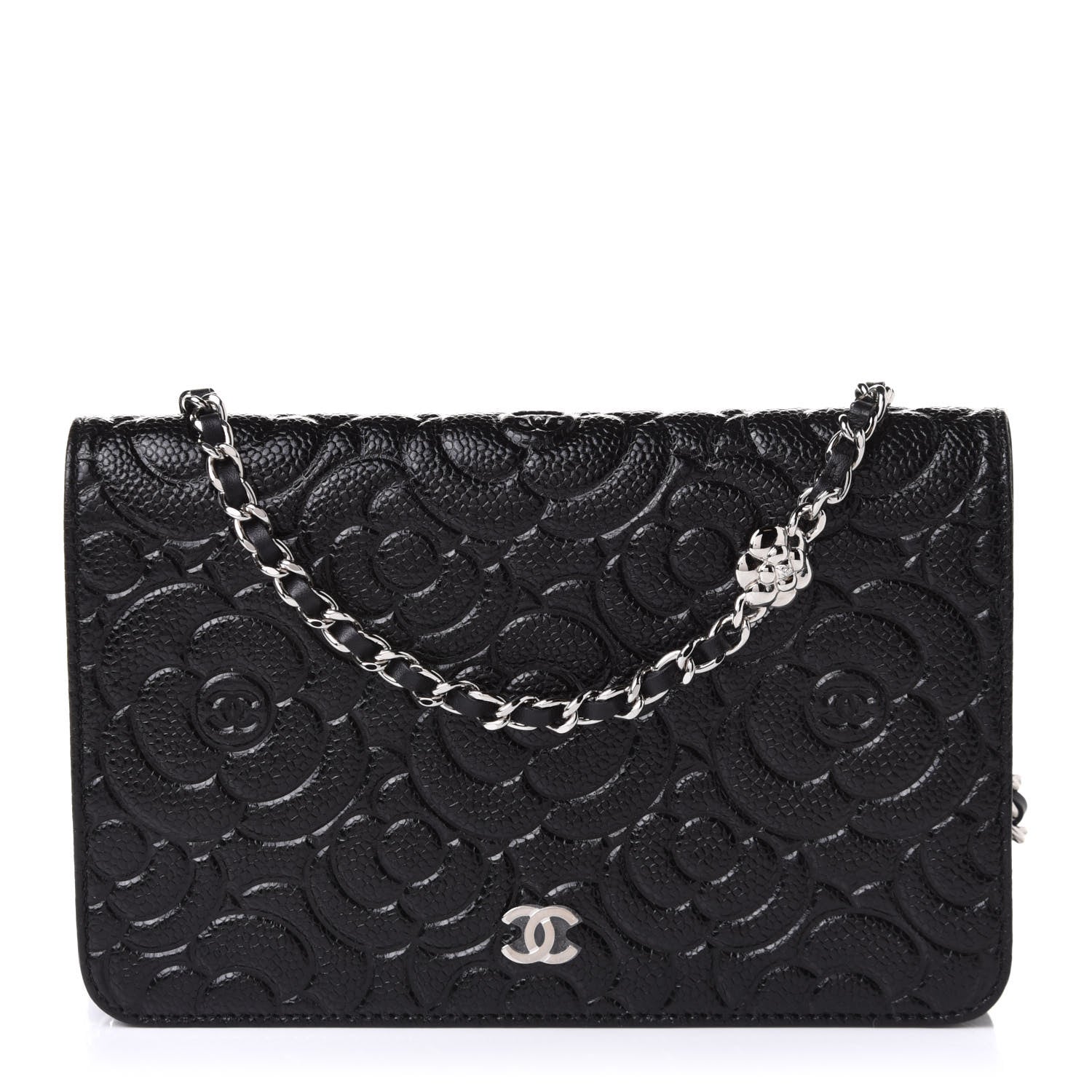Chanel Caviar Camellia Embossed Wallet On Chain WOC Black 1 of 11