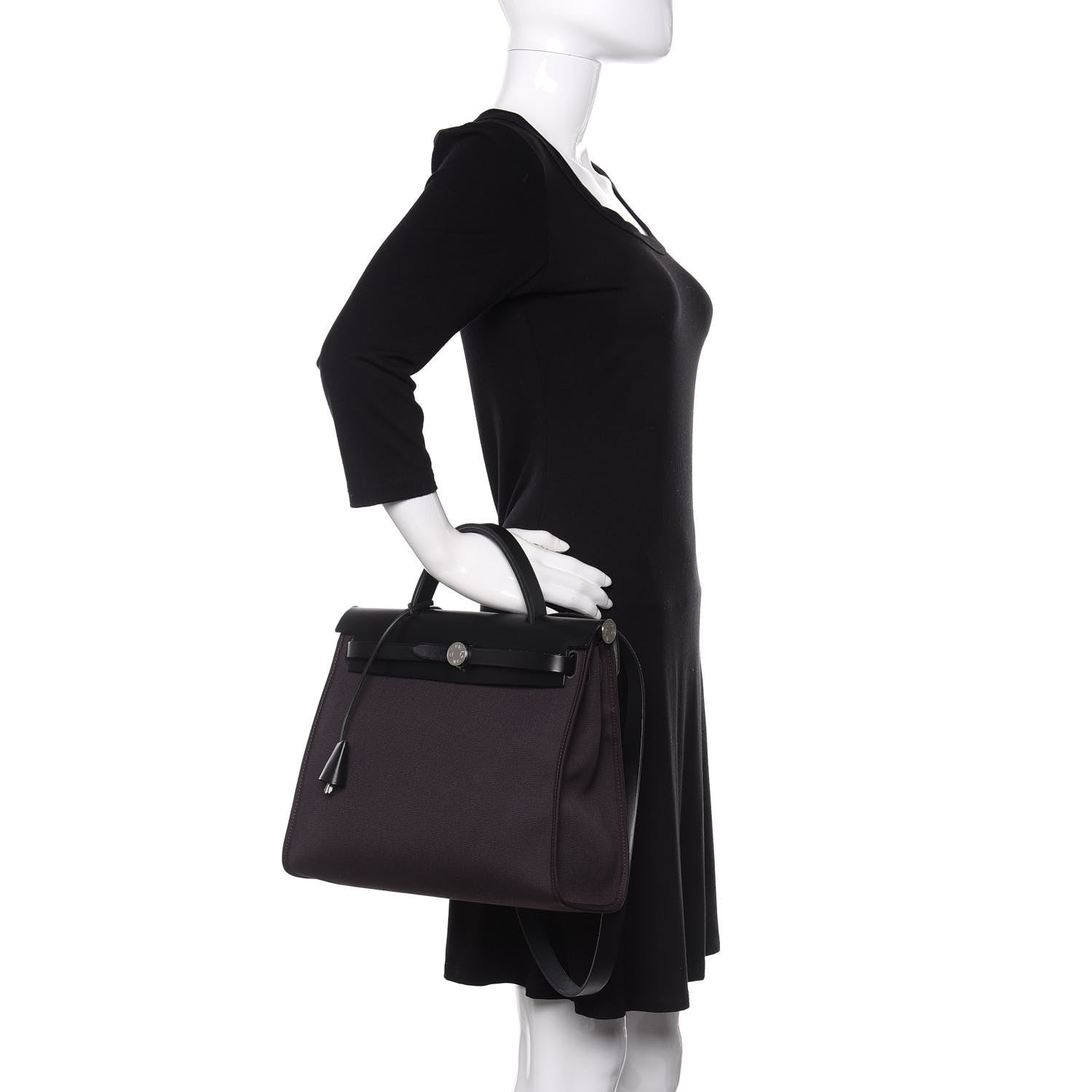 Hermes Military Toile Vache Hunter Herbag Zip PM 31 Prune Black 3 of 11
