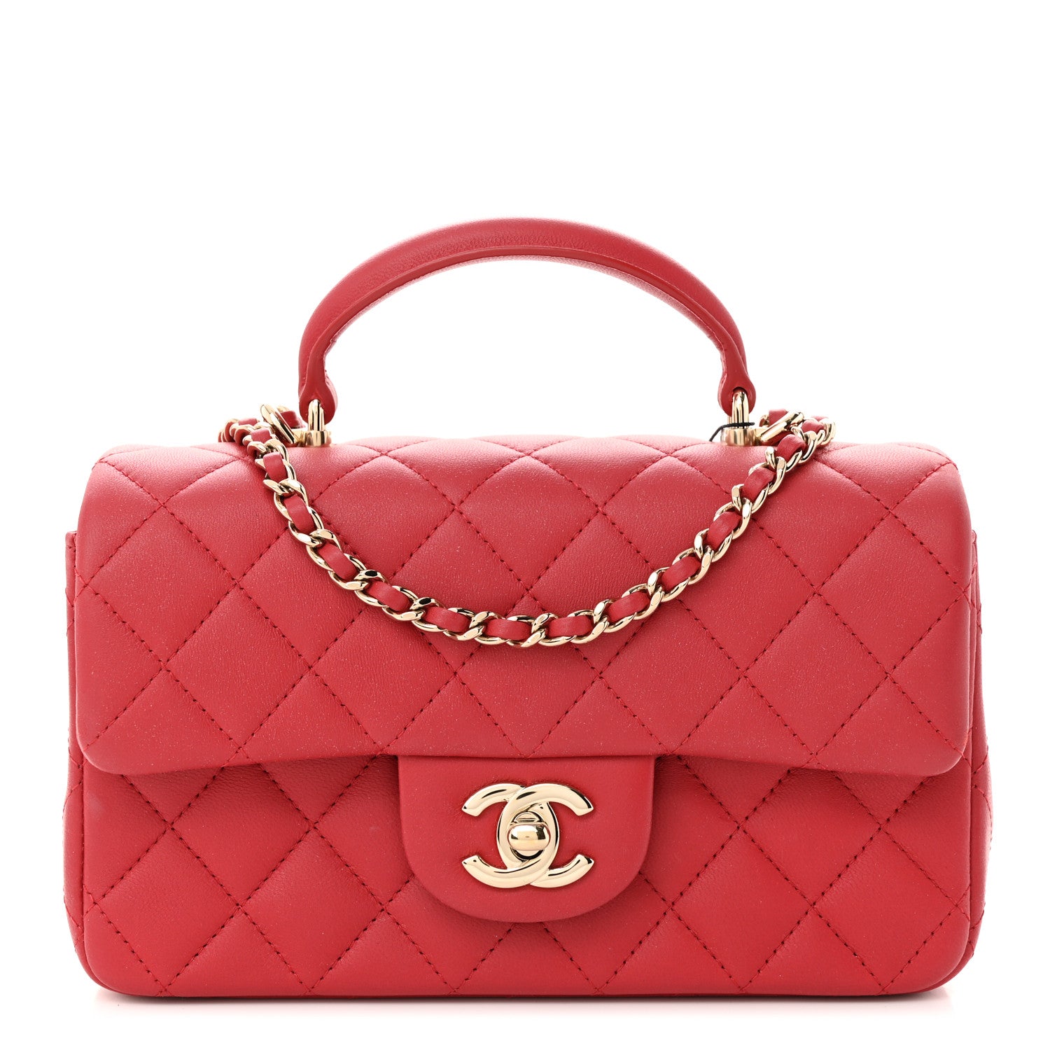 Chanel Lambskin Quilted Mini Top Handle Rectangular Flap Red 1 of 11