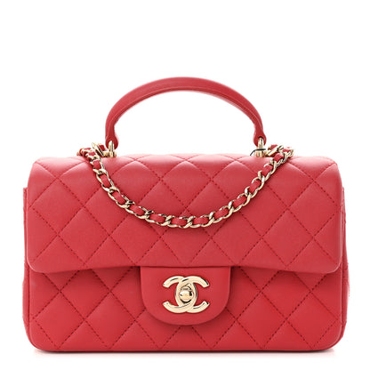 Chanel Lambskin Quilted Mini Top Handle Rectangular Flap Red 1 of 11