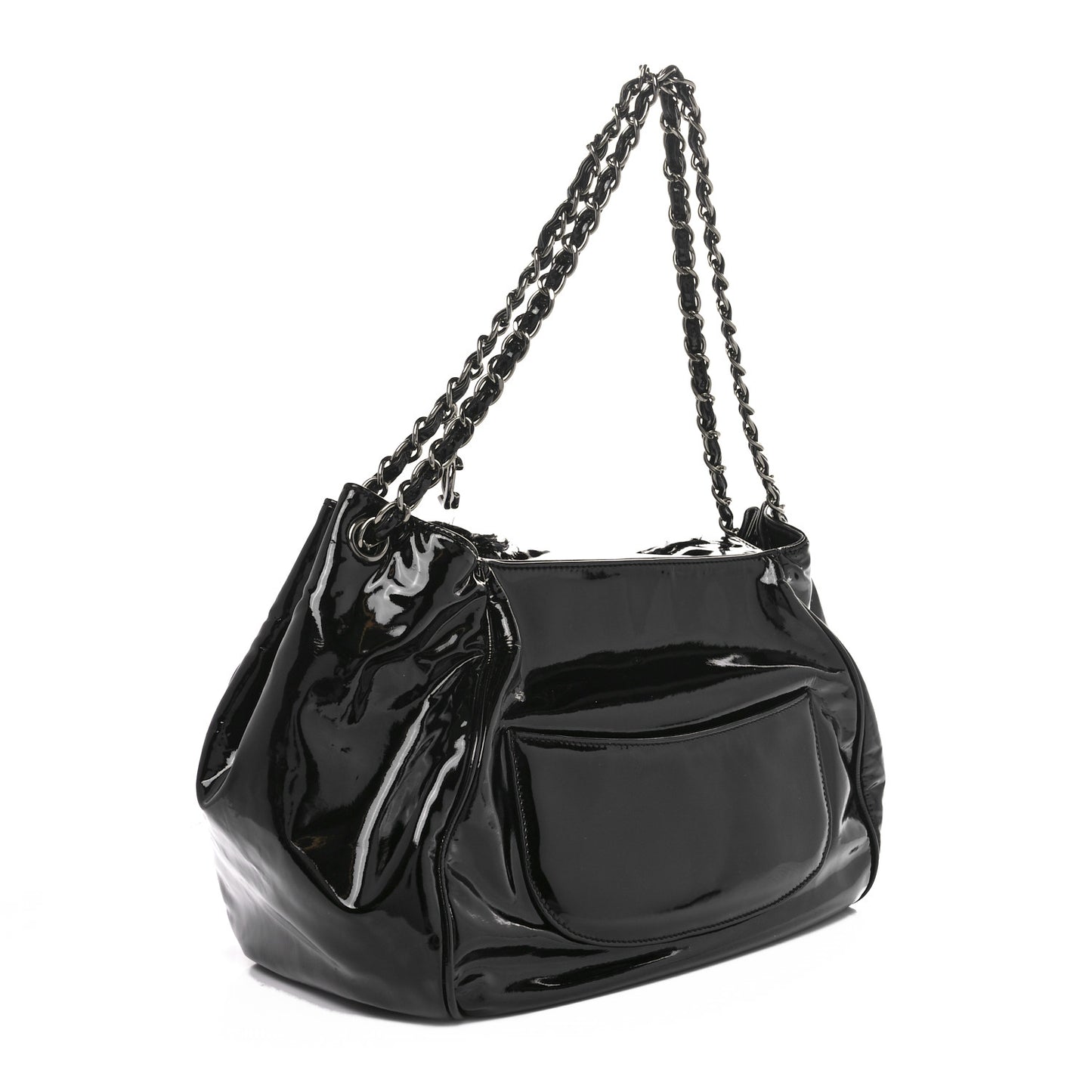 Patent Tweed Camellia Petals Large Flap Black