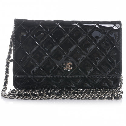 Chanel Patent Quilted Wallet On Chain WOC Black 1 of 8