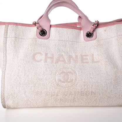 Chanel Canvas Large Deauville Tote White Pink 23 of 24