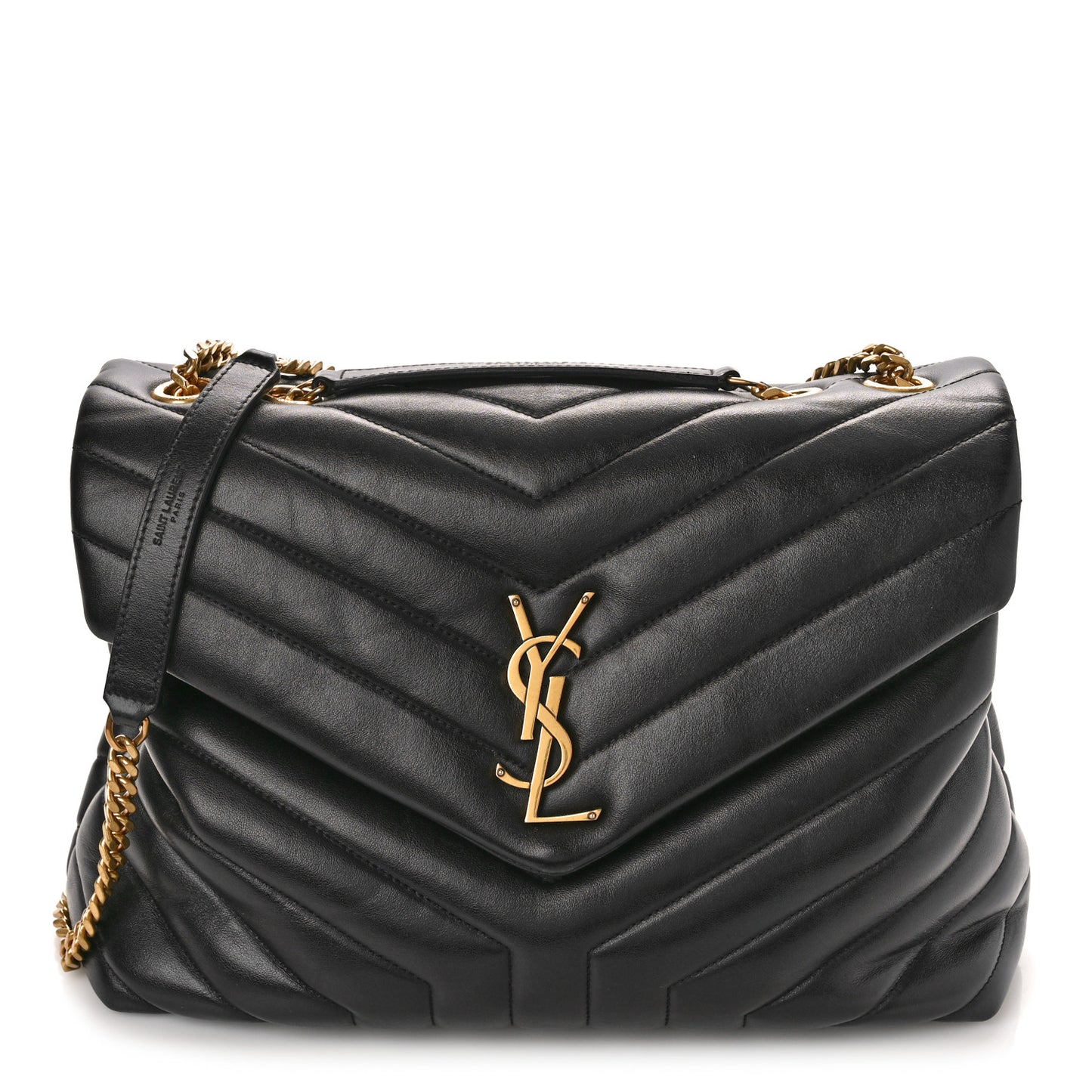 SAINT LAURENT Calfskin Y Quilted Monogram Medium Loulou Chain Satchel Black