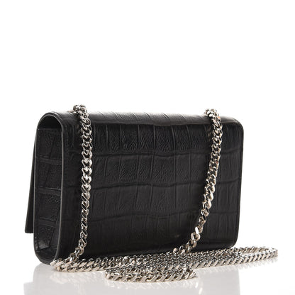 Saint Laurent Calfskin Crocodile Embossed Small Classic Monogram Tassel Satchel Black 3 of 6